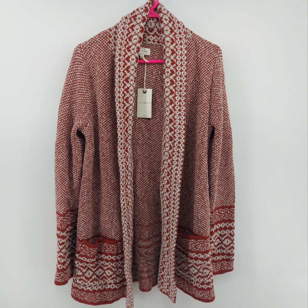 Lucky Brand Cardigan Cotton Aztec Bohemian open Front Cardigan Size Small